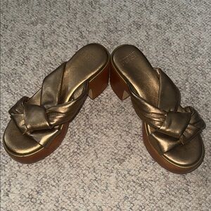 Donna Karan Metallic Gold Platform Sandals